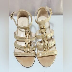 COACH Blake Women's Tan & Gold Leather Strappy HIgh Heel Sandals Shoes Sz 7.5 B